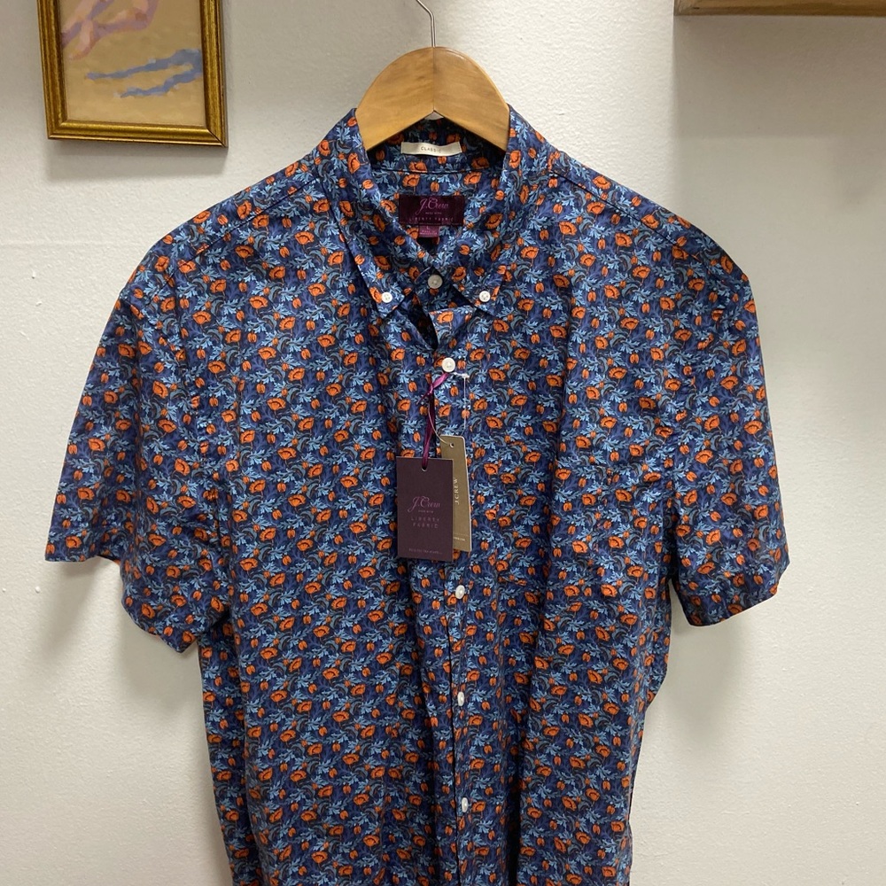 J. Crew Short Sleeve Cotton Plum Poplin Print